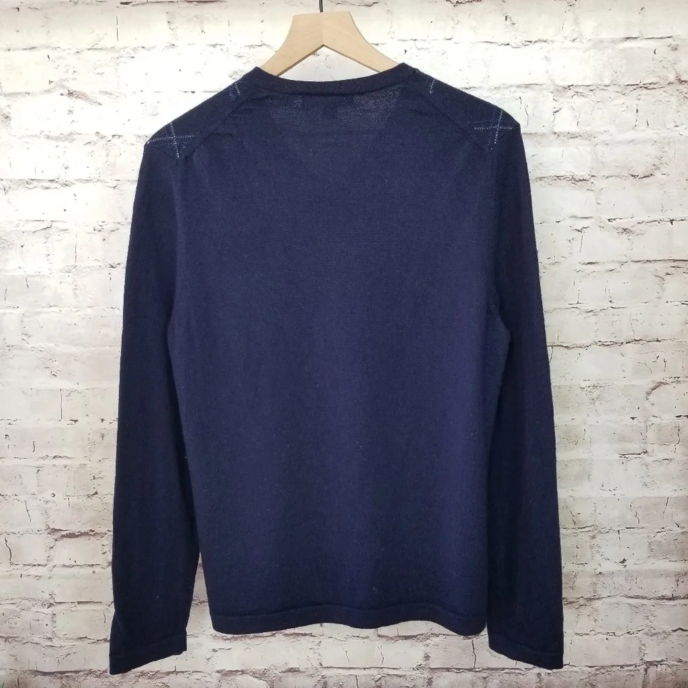 Banana Republic Navy Blue Fine Merino Wool Diamond Pattern V-Neck Sweater Large